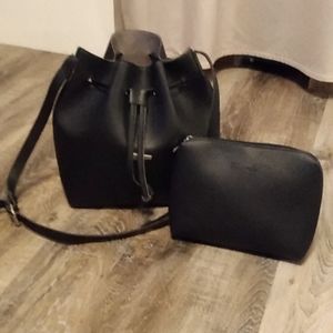 Kilamel Genuine Black Leather Bucket Bag Set BNWOT